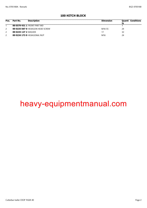 PDF Claas 40 Crop Tiger Cutterbar Trailer Parts Manual