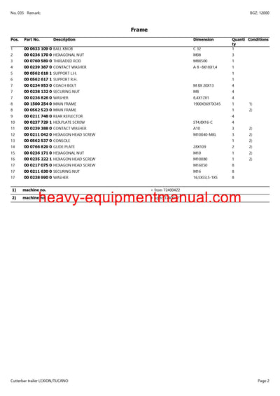 Download Claas Cutterbar Trailer Lexion Tucano Russia Combine Parts Manual