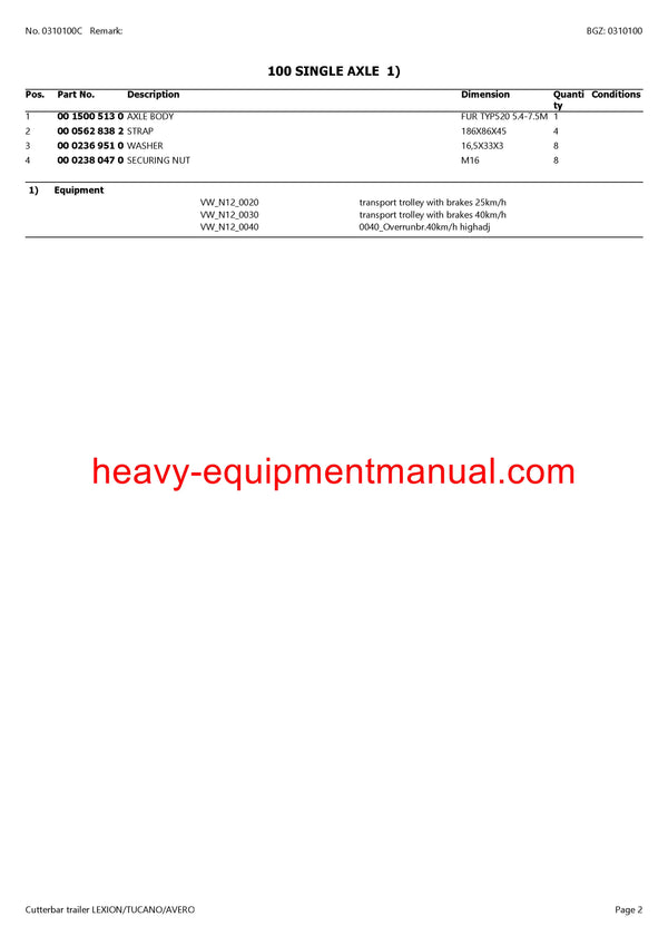 Download Claas Cutterbar Trailer Lexion Tucano Avero Combine Parts Catalog Manual