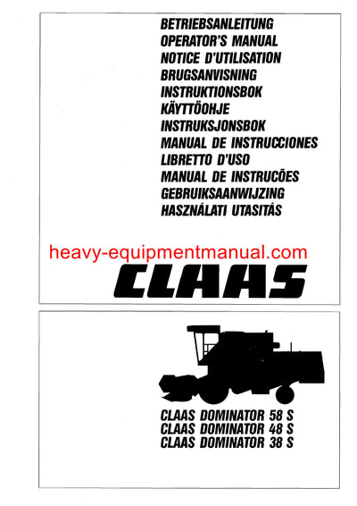 Claas Dominator 38S, 48S, 58S Combine Harvester Operator's Manual