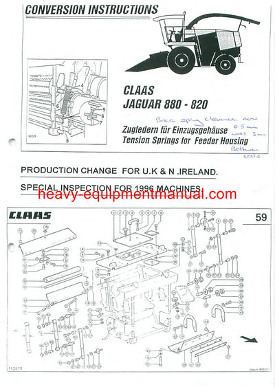 Claas Jaguar 880 860 840 820 Forage Harvester Service Repair Manual