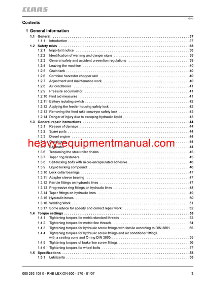 Claas Lexion 570, 580, 600 Combine Harvester Service Repair Manual