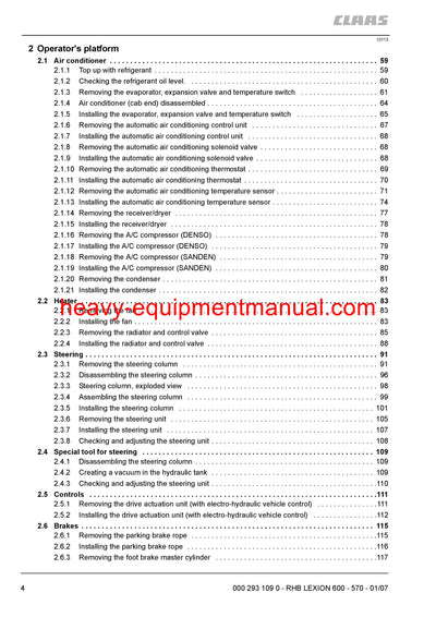 Claas Lexion 570, 580, 600 Combine Harvester Service Repair Manual