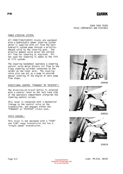 Clark 685 - Y685 (PMA-539) Forklift Planned Maintenance & Adjustment Manual - PDF Download