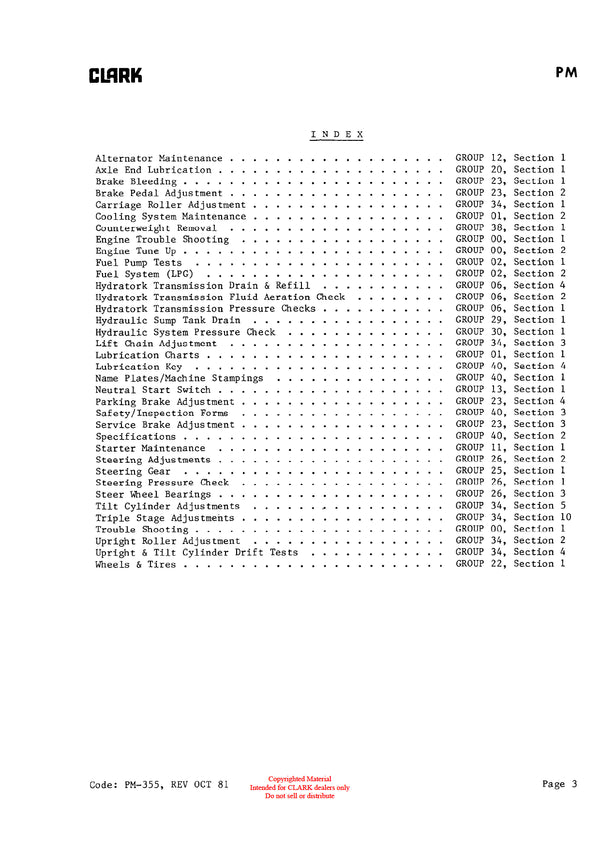 Clark 915 (PMA-544) Forklift Planned Maintenance & Adjustment Manual - PDF Download