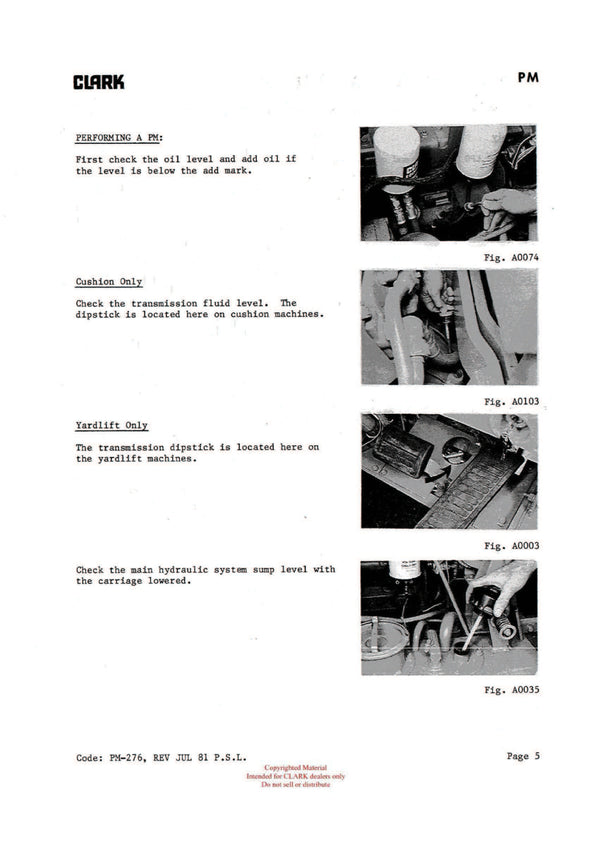 Clark C500 Y60/100 (PMA-452) Forklift Planned Maintenance & Adjustment Manual - PDF Download