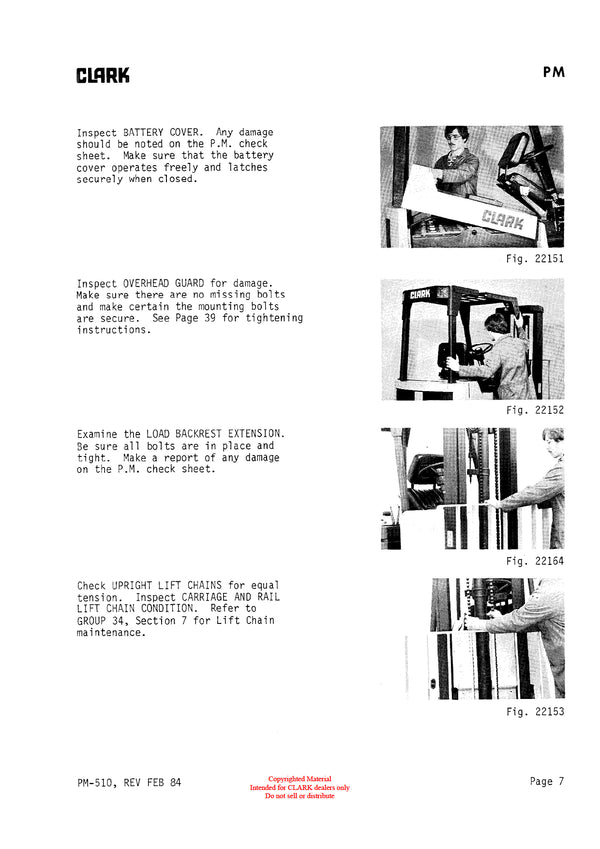 Clark ECA/EPA (PMA-510) Forklift Planned Maintenance & Adjustment Manual - PDF Download
