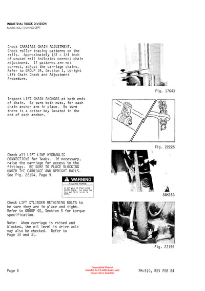 Clark ECA/EPA (PMA-510) Forklift Planned Maintenance & Adjustment Manual - PDF Download