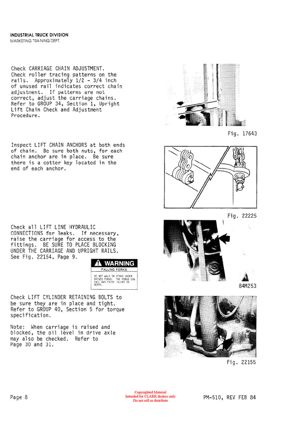 Clark ECA/EPA (PMA-510) Forklift Planned Maintenance & Adjustment Manual - PDF Download