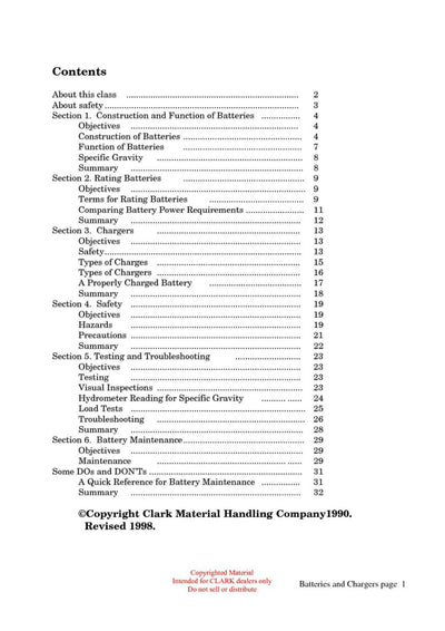 Clark ET-102 Forklift Batteries and Chargers Technical Training Manual - PDF Download