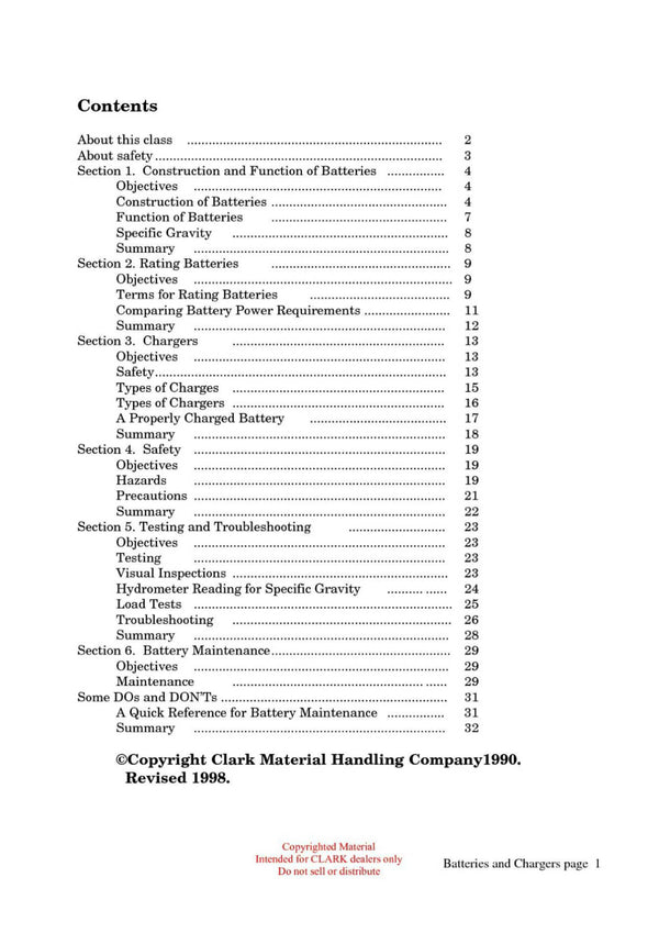 Clark ET-102 Forklift Batteries and Chargers Technical Training Manual - PDF Download