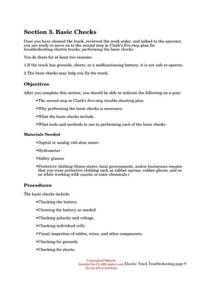 Clark ET-110 Forklift Electric Truck Troubleshooting Technical Training Manual - PDF Download