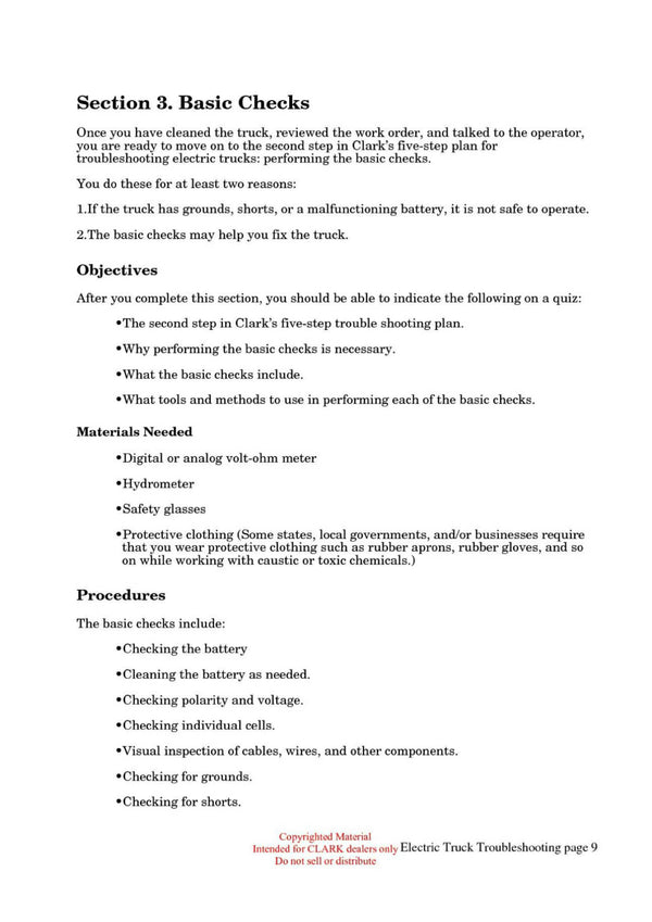 Clark ET-110 Forklift Electric Truck Troubleshooting Technical Training Manual - PDF Download