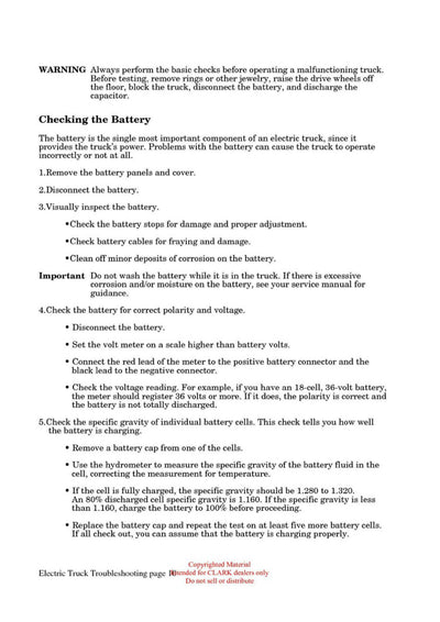 Clark ET-110 Forklift Electric Truck Troubleshooting Technical Training Manual - PDF Download