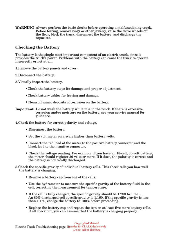 Clark ET-110 Forklift Electric Truck Troubleshooting Technical Training Manual - PDF Download