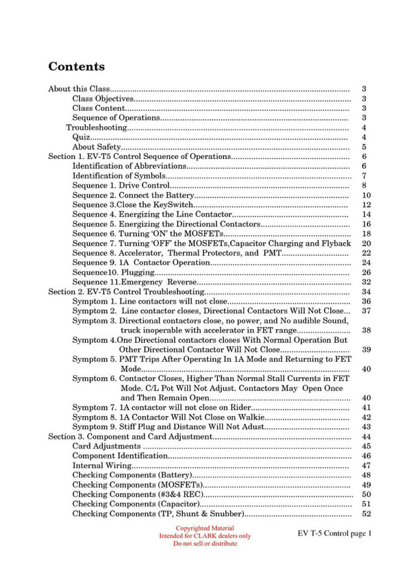 Clark ET-204 Forklift Troubleshooting the EV T5 Control Technical Training Manual - PDF Download