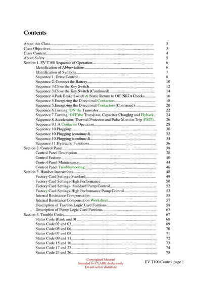 Clark ET-206 Forklift Troubleshooting the EV T100 Control Technical Training Manual - PDF Download