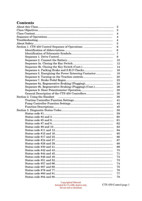 Clark ET-207 Forklift Troubleshooting the CTS 450 Control Technical Training Manual - PDF Download