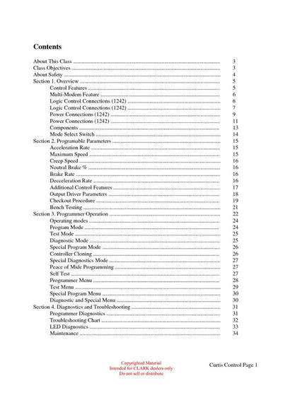 Clark ET-208 Forklift Troubleshooting The Curtis Control Technical Training Manual - PDF Download