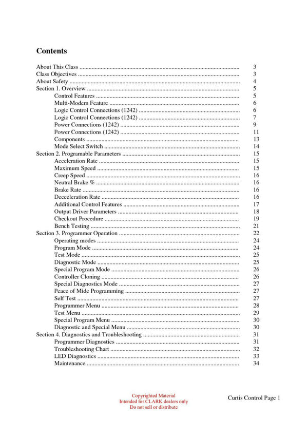 Clark ET-208 Forklift Troubleshooting The Curtis Control Technical Training Manual - PDF Download