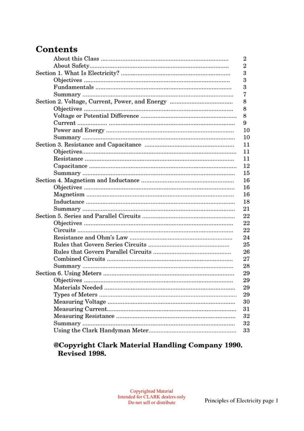 Clark Elec ET-100 Principles of Electricity Technical Training Manual - PDF Download