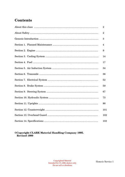 Clark GS-200 Forklift Introduction to the IC Genesis Series Technical Training Manual - PDF Download