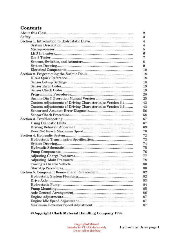 Clark HT-200 Forklift Hydrostatic Drive Technical Training Manual - PDF Download