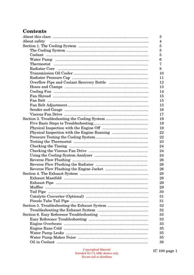 Clark IC-100 Forklift Cooling and Exhaust Systems Technical Training Manual - PDF Download