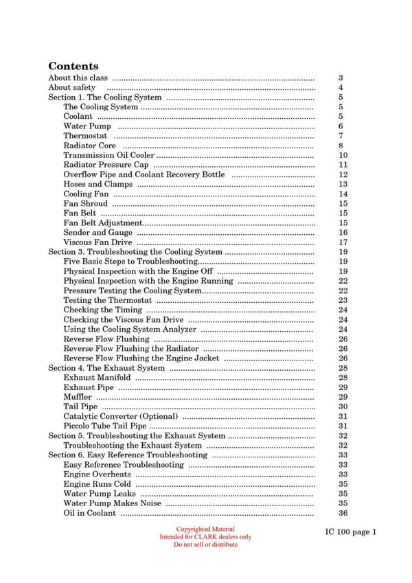 Clark IC-100 Forklift Cooling and Exhaust Systems Technical Training Manual - PDF Download