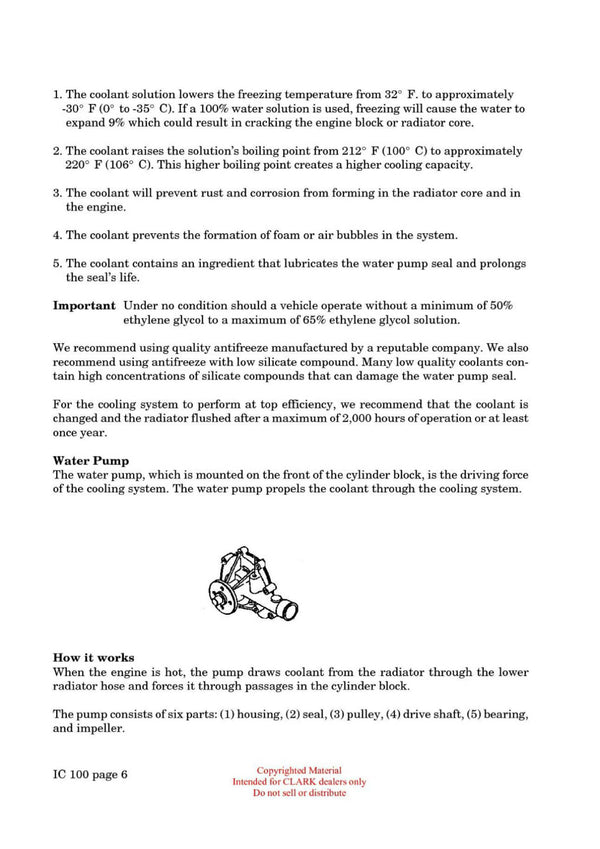 Clark IC-100 Forklift Cooling and Exhaust Systems Technical Training Manual - PDF Download