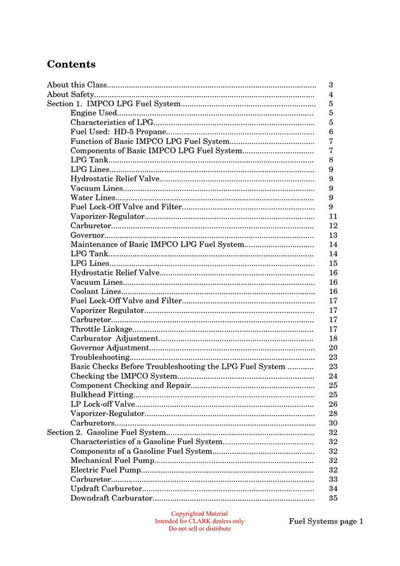 Clark IC-101 Forklift Fuel Systems Technical Training Manual - PDF Download