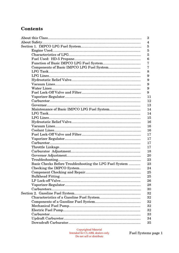 Clark IC-101 Forklift Fuel Systems Technical Training Manual - PDF Download