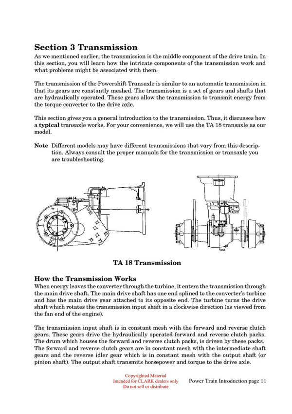 Clark IC-102 Forklift Power Train Introduction Technical Training Manual - PDF Download