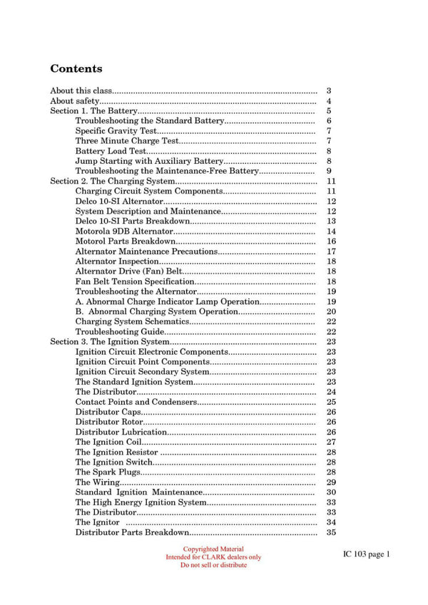 Clark IC-103 Forklift Electrical Systems IC Lift Trucks Technical Training Manual - PDF Download