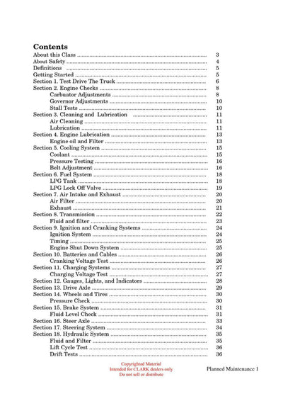 Clark IC-110 Forklift Planned Maintenance Technical Training Manual - PDF Download