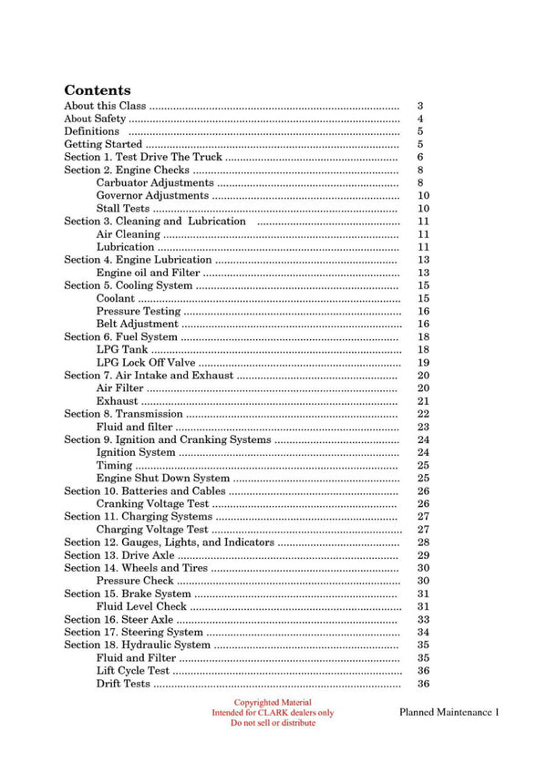 Clark IC-110 Forklift Planned Maintenance Technical Training Manual - PDF Download
