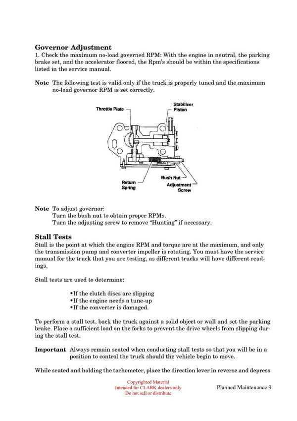 Clark IC-110 Forklift Planned Maintenance Technical Training Manual - PDF Download