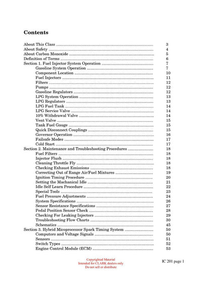 Clark IC-201 Forklift Fuel Injection Systems Technical Training Manual - PDF Download