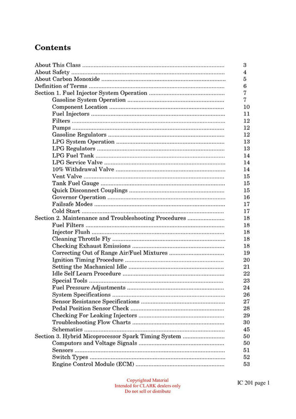 Clark IC-201 Forklift Fuel Injection Systems Technical Training Manual - PDF Download