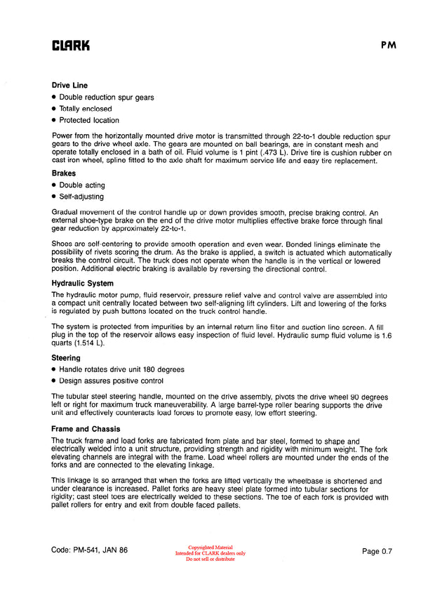 Clark P/HMP 465 (PMA-541) Forklift Planned Maintenance & Adjustment Manual - PDF Download