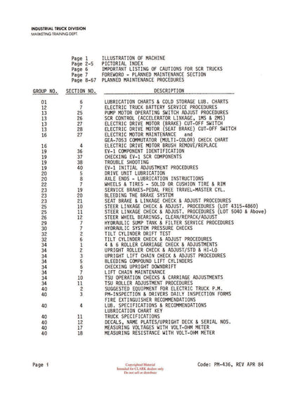 Clark PMA-436 Forklift Planned Maintenance & Adjustment - PDF Download