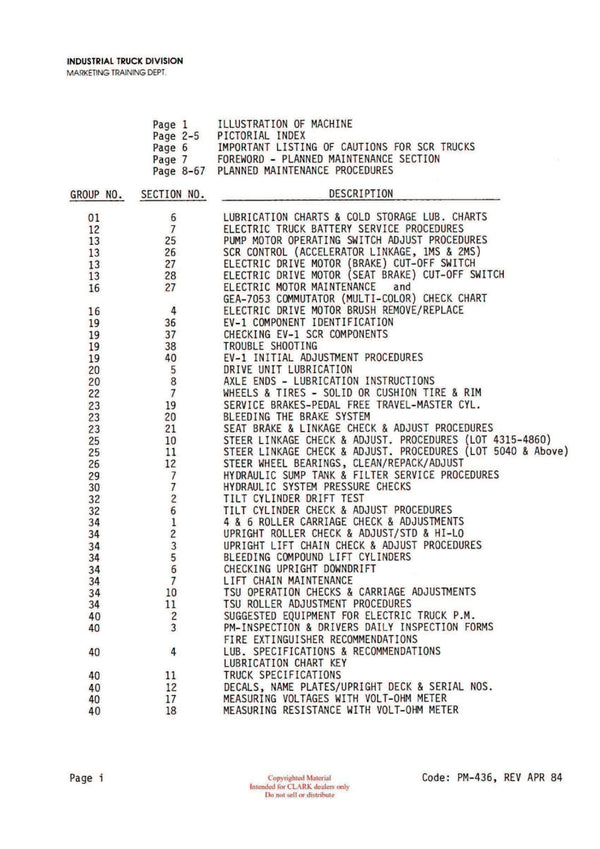 Clark PMA-436 Forklift Planned Maintenance & Adjustment - PDF Download
