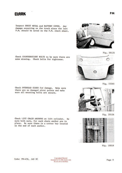 Clark PMA-436 Forklift Planned Maintenance & Adjustment - PDF Download