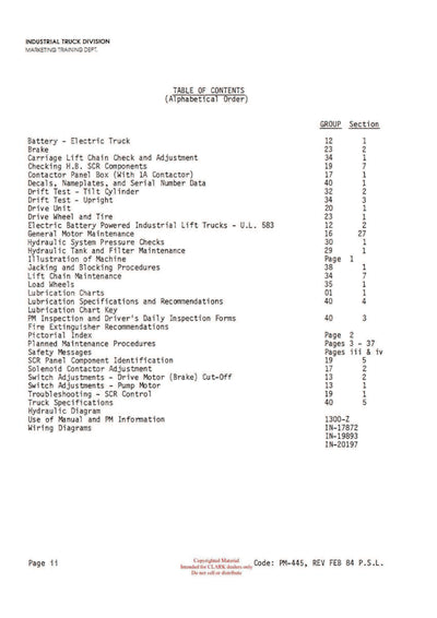 Clark PMA-445 Forklift Planned Maintenance & Adjustment Manual - PDF Download