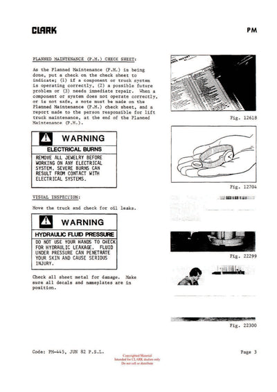 Clark PMA-445 Forklift Planned Maintenance & Adjustment Manual - PDF Download