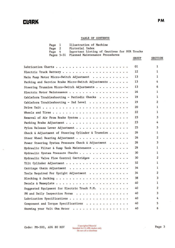 Clark PMA-500 Forklift Planned Maintenance & Adjustment Manual - PDF Download