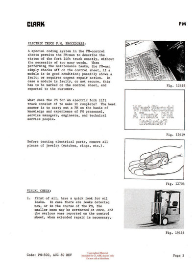 Clark PMA-500 Forklift Planned Maintenance & Adjustment Manual - PDF Download