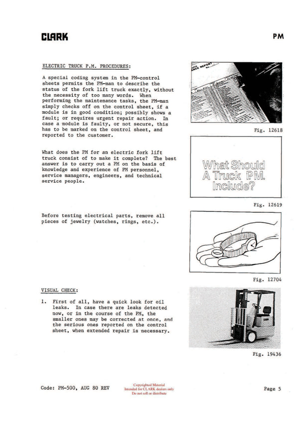 Clark PMA-500 Forklift Planned Maintenance & Adjustment Manual - PDF Download