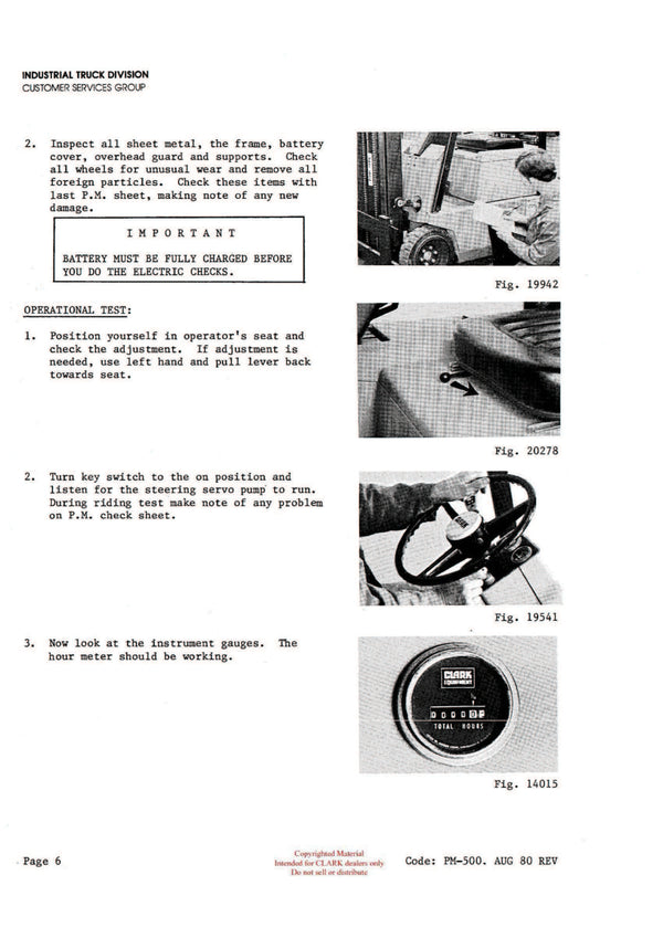 Clark PMA-500 Forklift Planned Maintenance & Adjustment Manual - PDF Download