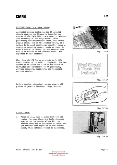 Clark TM/EM 10 thru 15S (PMA-502) Forklift Planned Maintenance & Adjustment Manual - PDF Download
